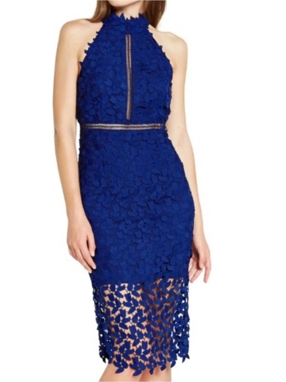 Bardot Royal Blue Gemma Lace Halter Sheath Dress size 10/large
